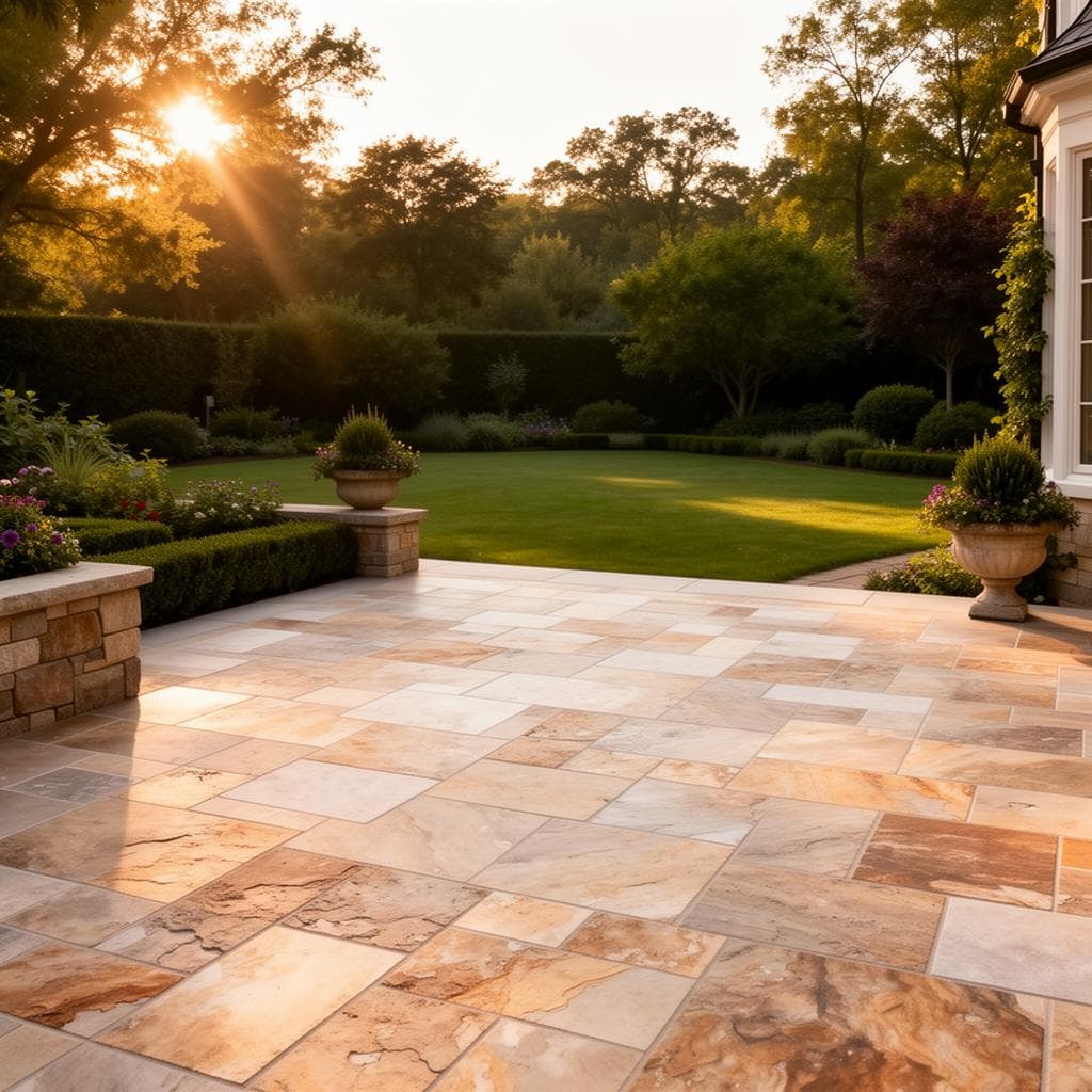 Terrasse mit Natursteinfliesen