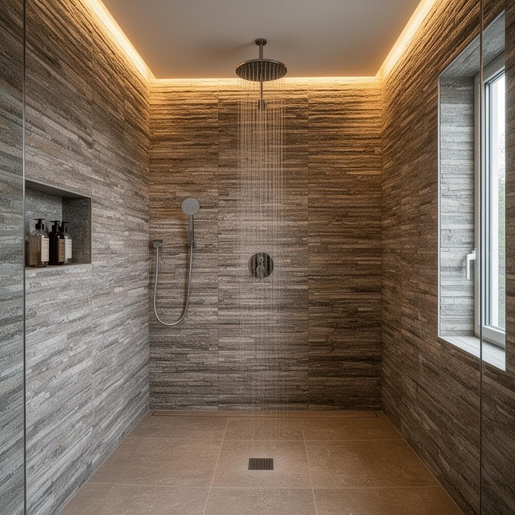 Regendusche mit Steinverblendung